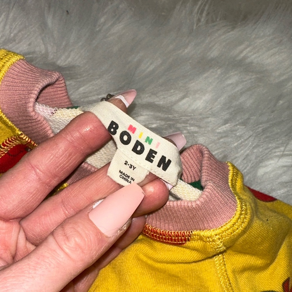 Mini Boden Yellow Red Apple Print Long Sleeve Dress 2-3Y - Picture 6 of 12